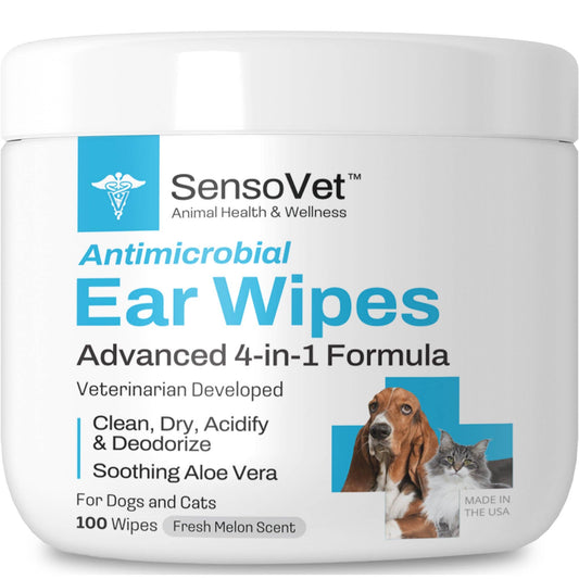 Antimicrobial Ear Wipes for Dogs & Cats - 100 Wipes
