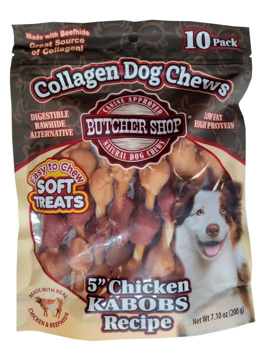 Butcher Shop Collagen Dog Chews 5" Chicken Kabobs 10-Pk